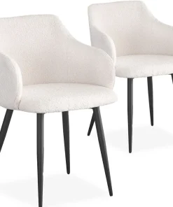 Lot de 2 chaises Paoline Tissu Bouclette Crème