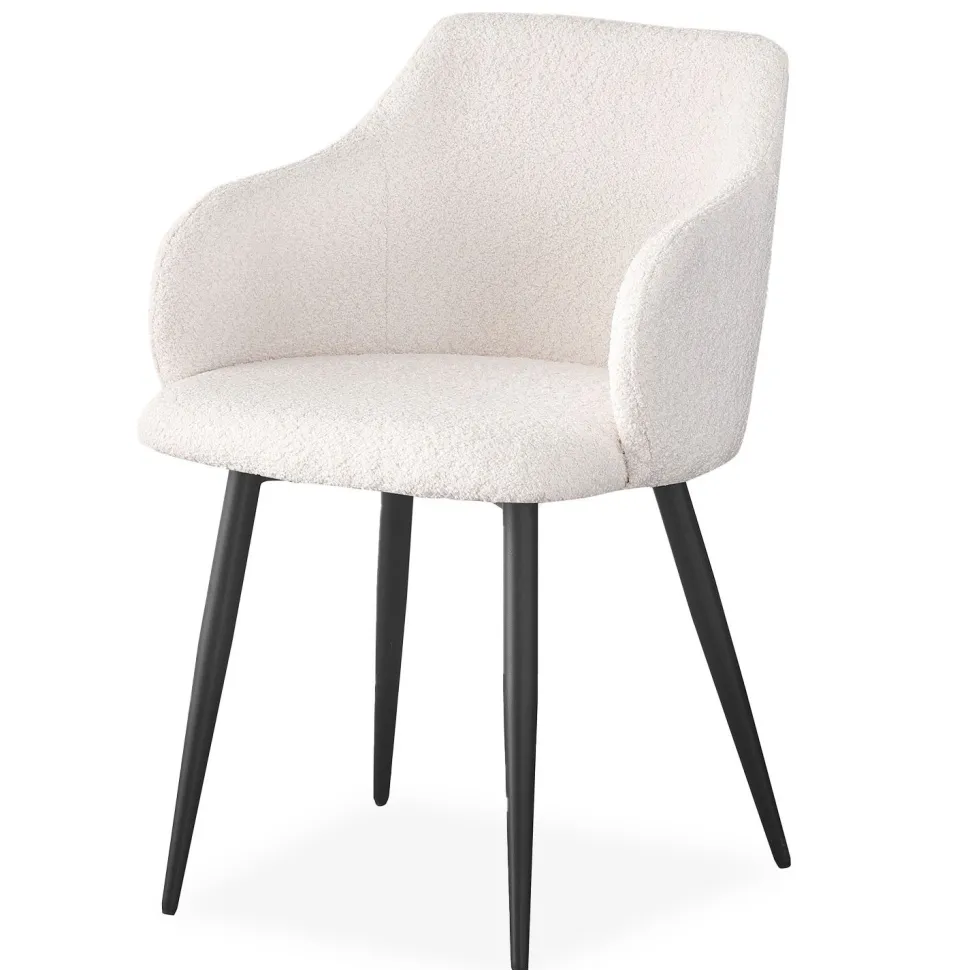 Lot de 4 chaises Paoline Tissu Bouclette Crème