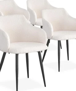 Lot de 4 chaises Paoline Tissu Bouclette Crème