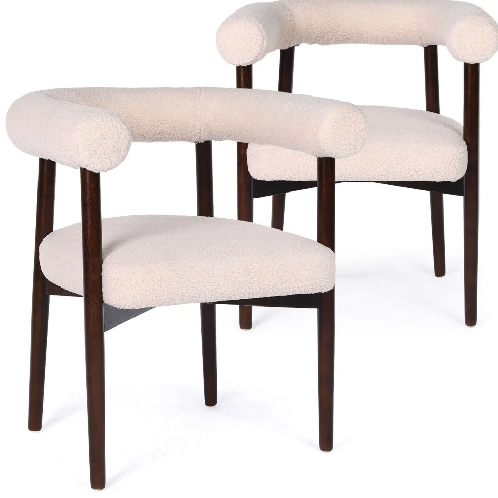 Lot de 2 chaises style scandinave chic Bringo Bois foncé et Tissu bouclette Beige