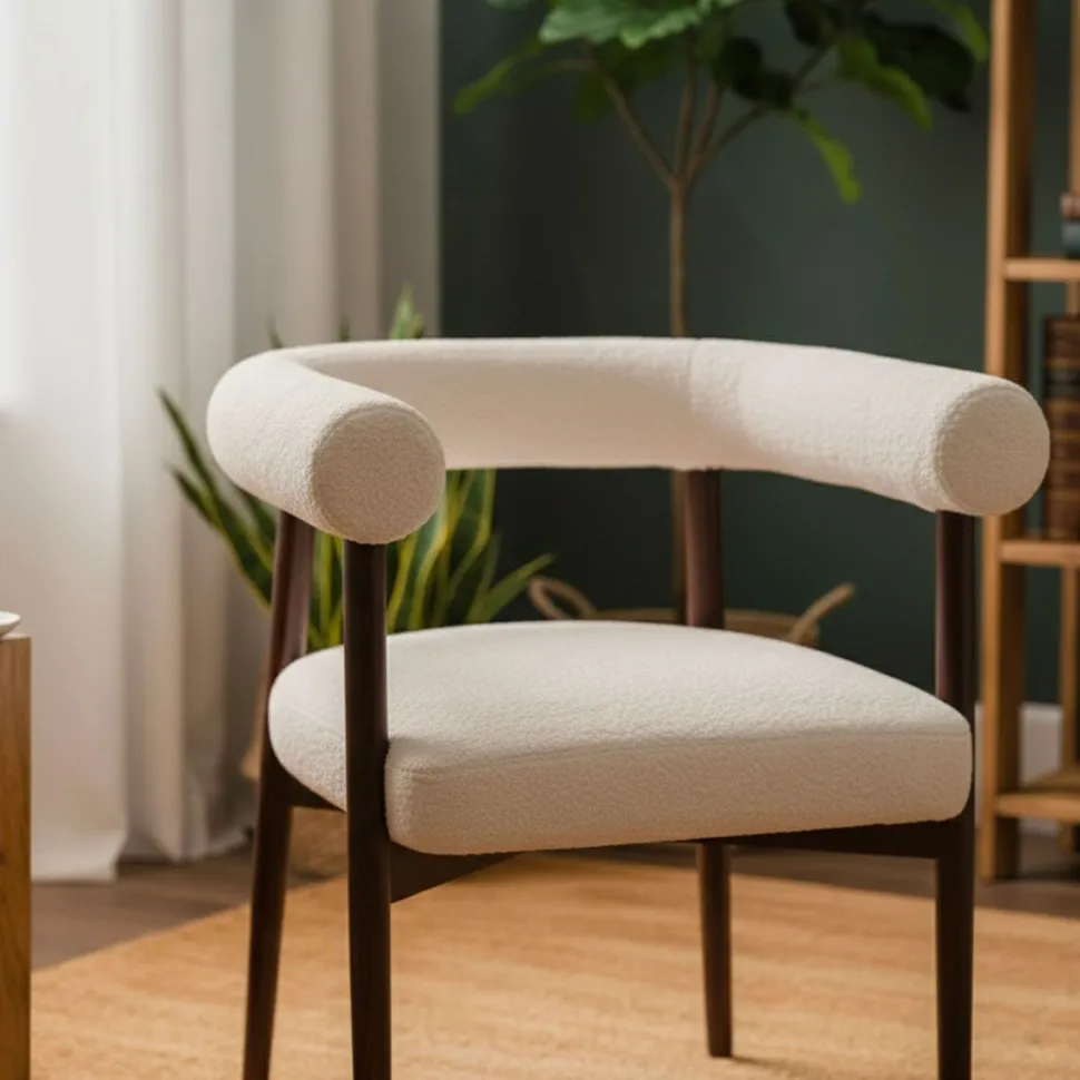 Lot de 2 chaises style scandinave chic Bringo Bois foncé et Tissu bouclette Beige