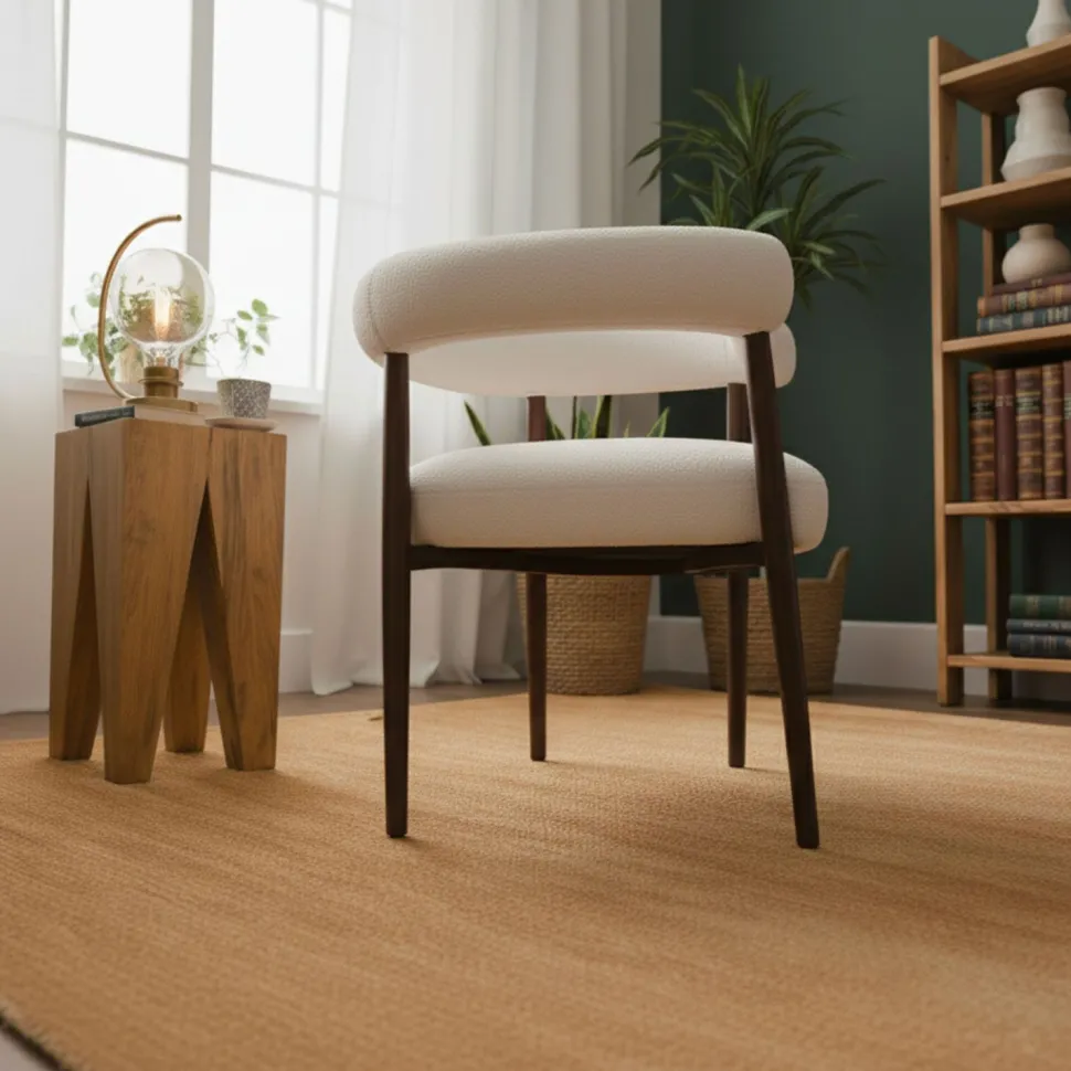 Lot de 2 chaises style scandinave chic Bringo Bois foncé et Tissu bouclette Beige