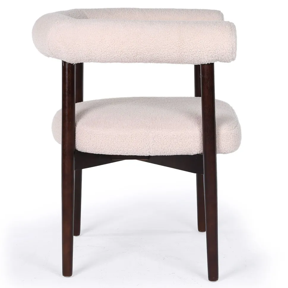 Lot de 2 chaises style scandinave chic Bringo Bois foncé et Tissu bouclette Beige