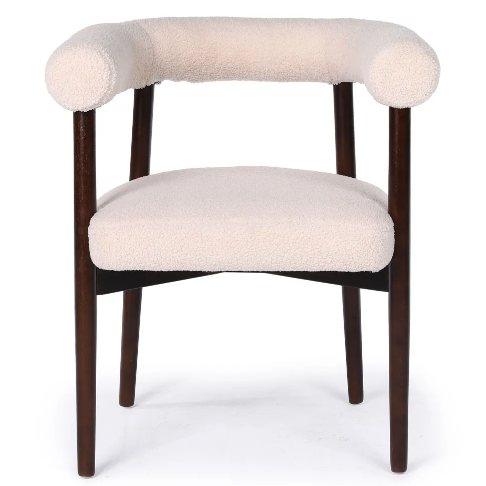 Lot de 2 chaises style scandinave chic Bringo Bois foncé et Tissu bouclette Beige