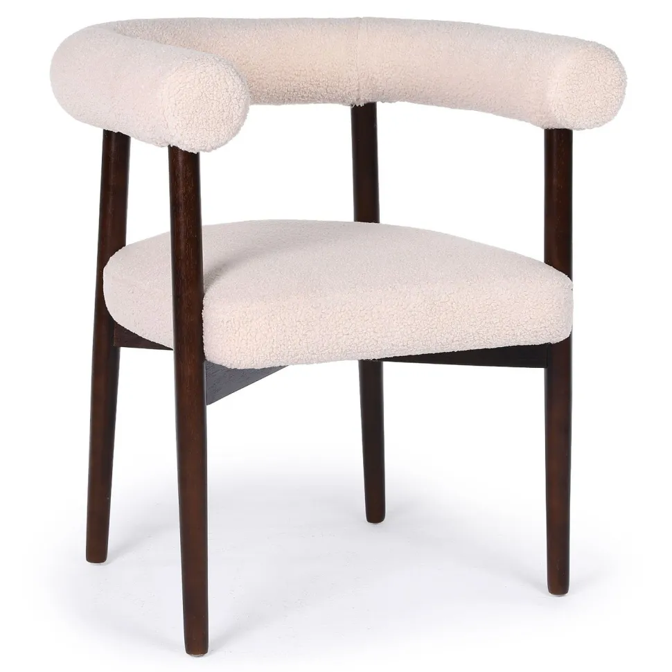 Lot de 2 chaises style scandinave chic Bringo Bois foncé et Tissu bouclette Beige