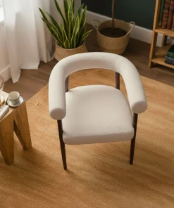 Lot de 2 chaises style scandinave chic Bringo Bois foncé et Tissu bouclette Beige
