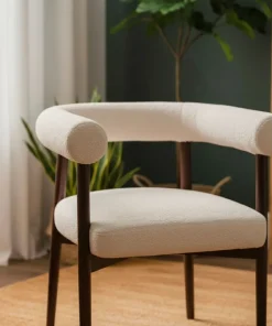 Lot de 6 chaises style scandinave chic Bringo Bois foncé et Tissu bouclette Beige