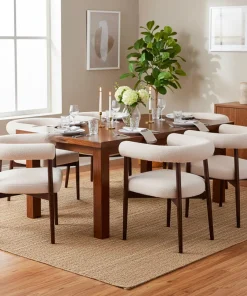 Lot de 6 chaises style scandinave chic Bringo Bois foncé et Tissu bouclette Beige