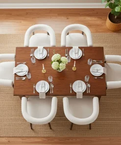 Lot de 6 chaises style scandinave chic Bringo Bois foncé et Tissu bouclette Beige