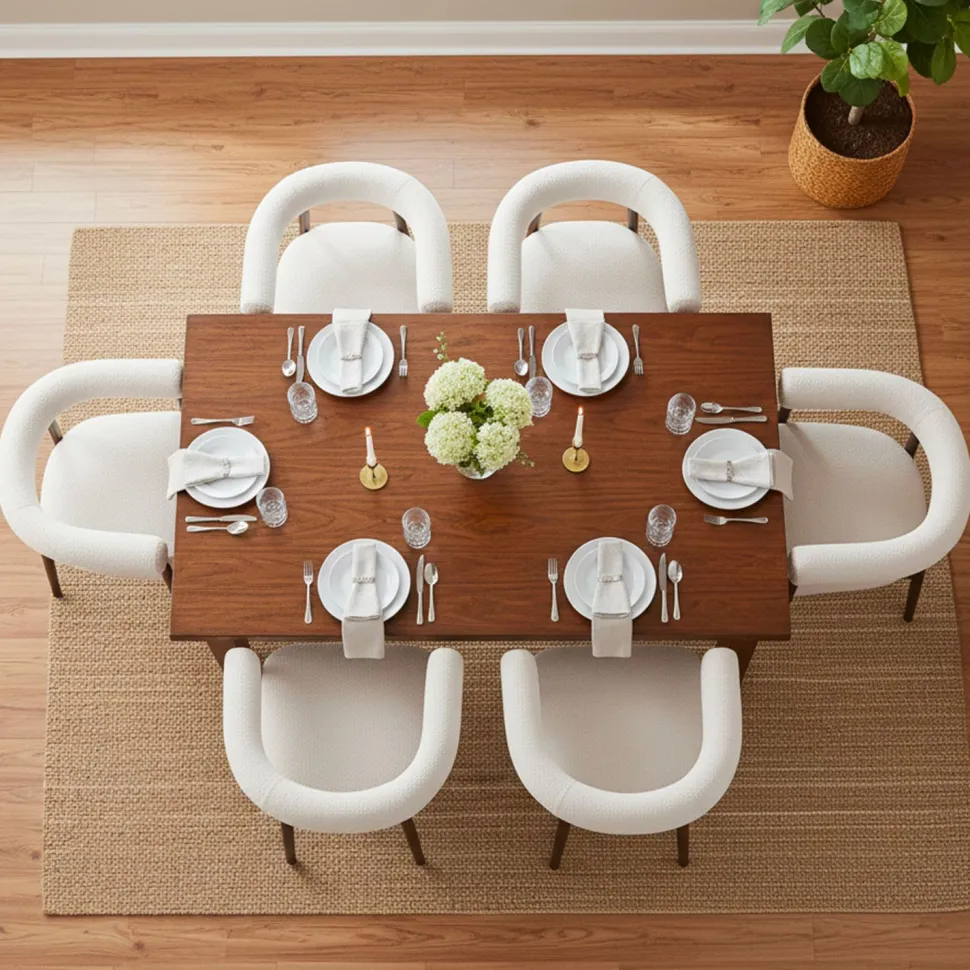 Lot de 6 chaises style scandinave chic Bringo Bois foncé et Tissu bouclette Beige