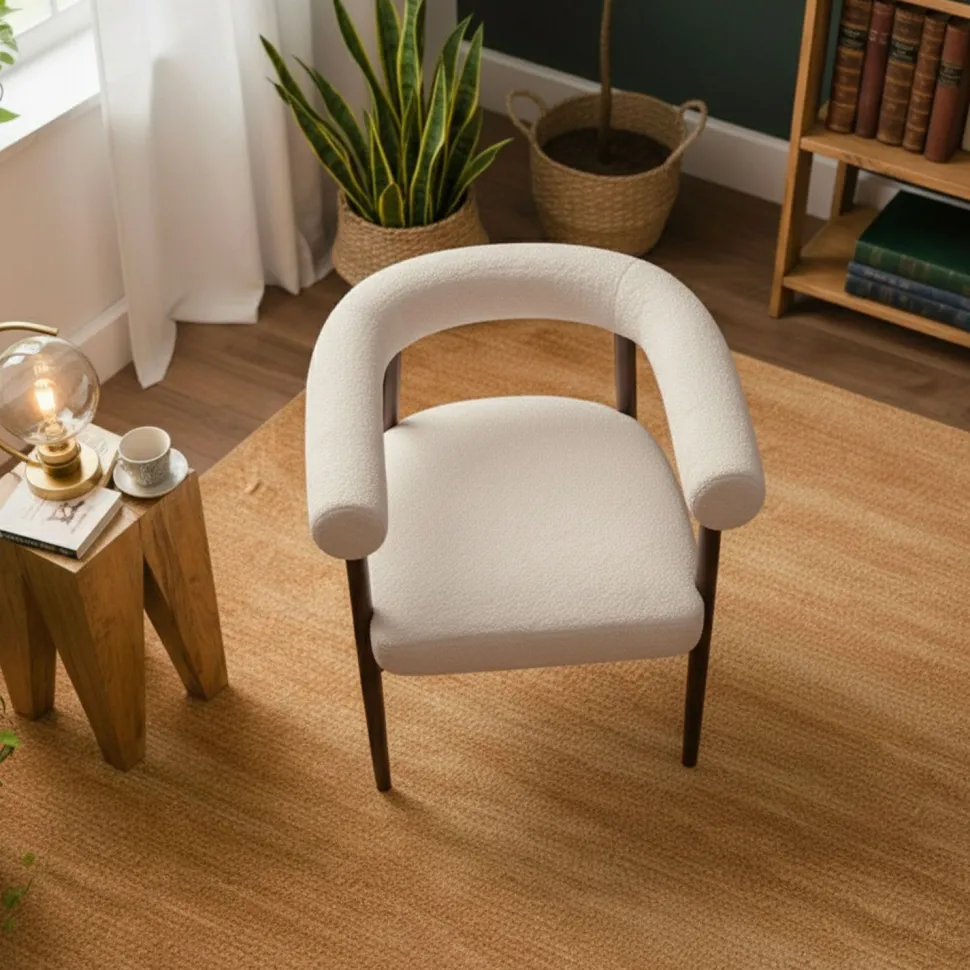 Lot de 6 chaises style scandinave chic Bringo Bois foncé et Tissu bouclette Beige