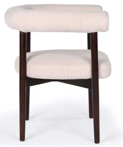 Lot de 4 chaises style scandinave chic Bringo Bois foncé et Tissu bouclette Beige