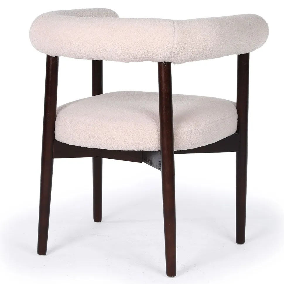 Lot de 4 chaises style scandinave chic Bringo Bois foncé et Tissu bouclette Beige