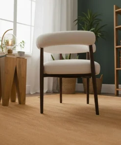 Lot de 4 chaises style scandinave chic Bringo Bois foncé et Tissu bouclette Beige