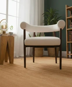 Lot de 4 chaises style scandinave chic Bringo Bois foncé et Tissu bouclette Beige