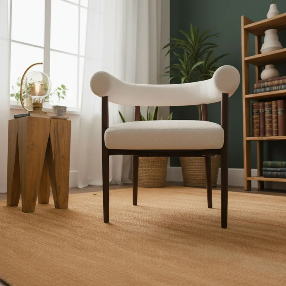 Lot de 4 chaises style scandinave chic Bringo Bois foncé et Tissu bouclette Beige