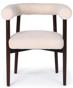 Lot de 8 chaises style scandinave chic Bringo Bois foncé et Tissu bouclette Beige