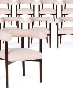 Lot de 8 chaises style scandinave chic Bringo Bois foncé et Tissu bouclette Beige