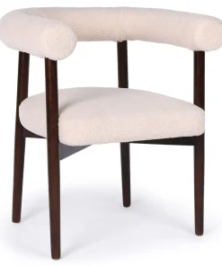 Lot de 8 chaises style scandinave chic Bringo Bois foncé et Tissu bouclette Beige
