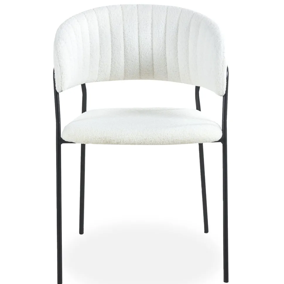 Lot de 4 chaises Tabata Métal Noir et Tissu bouclette Crème