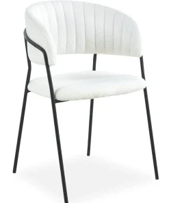 Lot de 4 chaises Tabata Métal Noir et Tissu bouclette Crème