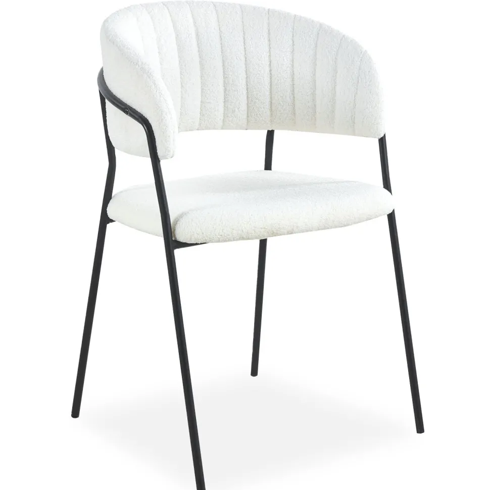 Lot de 4 chaises Tabata Métal Noir et Tissu bouclette Crème