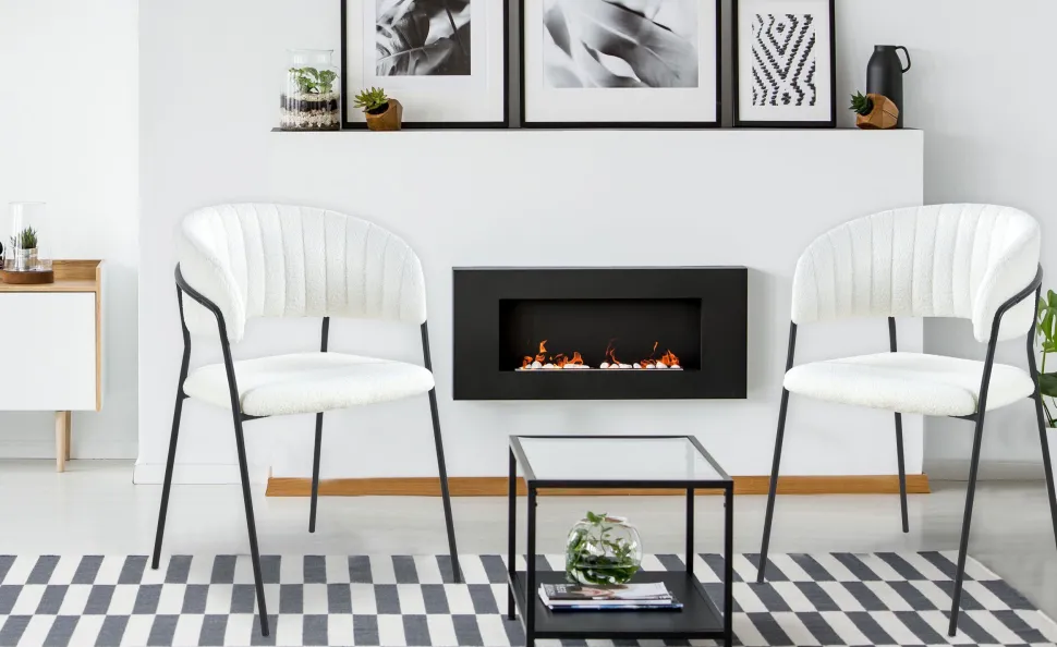 Lot de 4 chaises Tabata Métal Noir et Tissu bouclette Crème