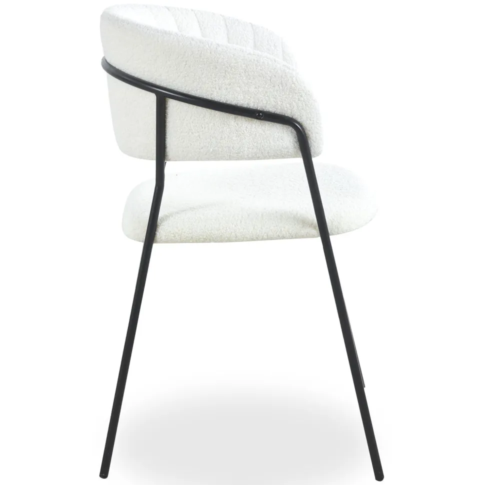 Lot de 4 chaises Tabata Métal Noir et Tissu bouclette Crème