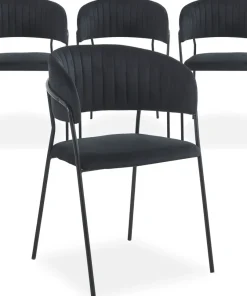 Lot de 4 chaises Tabata Métal Noir et Velours Noir