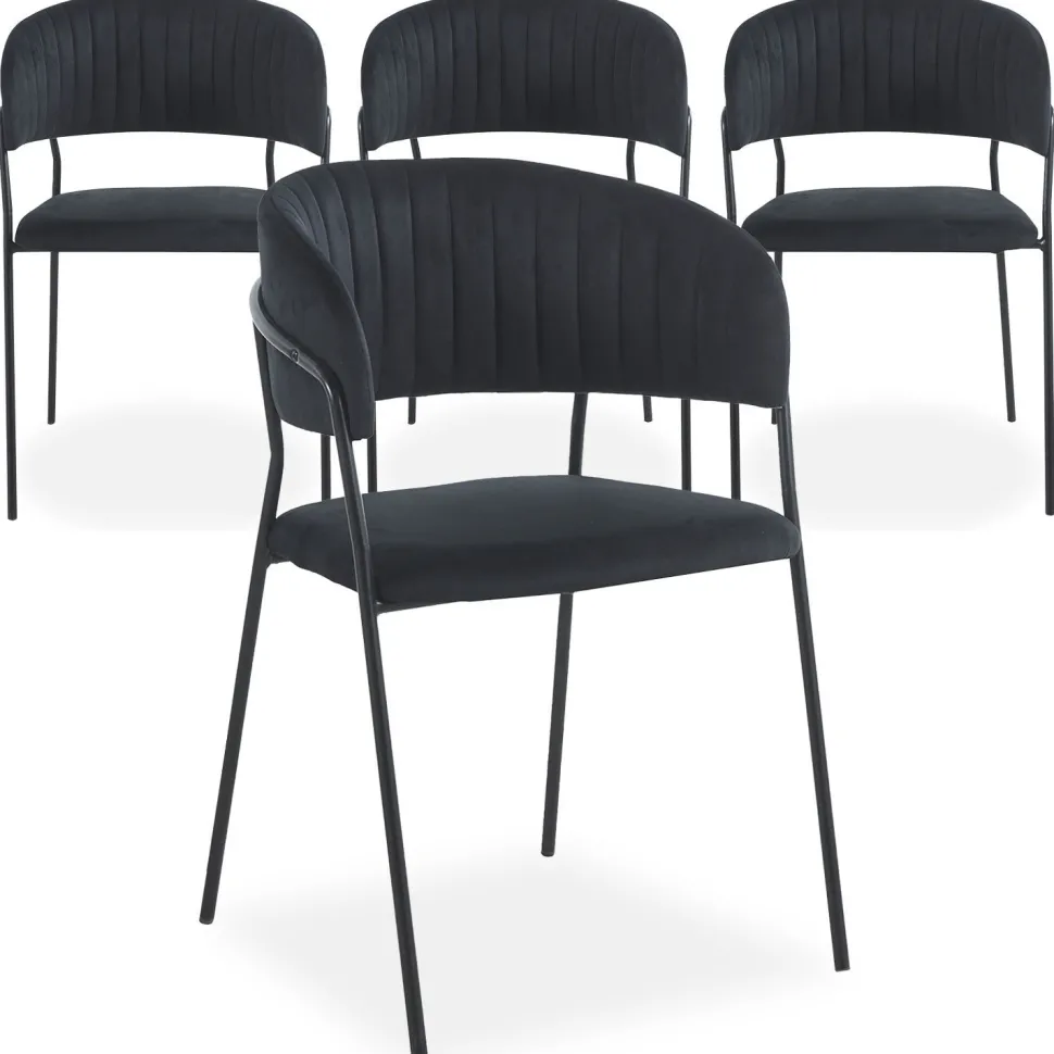 Lot de 4 chaises Tabata Métal Noir et Velours Noir