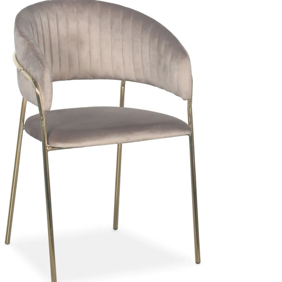 Lot de 8 chaises Tabata Métal Or et Velours Taupe