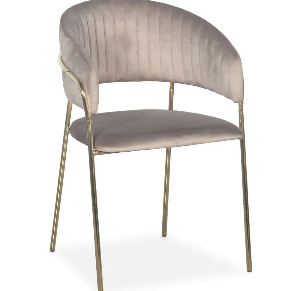Lot de 8 chaises Tabata Métal Or et Velours Taupe