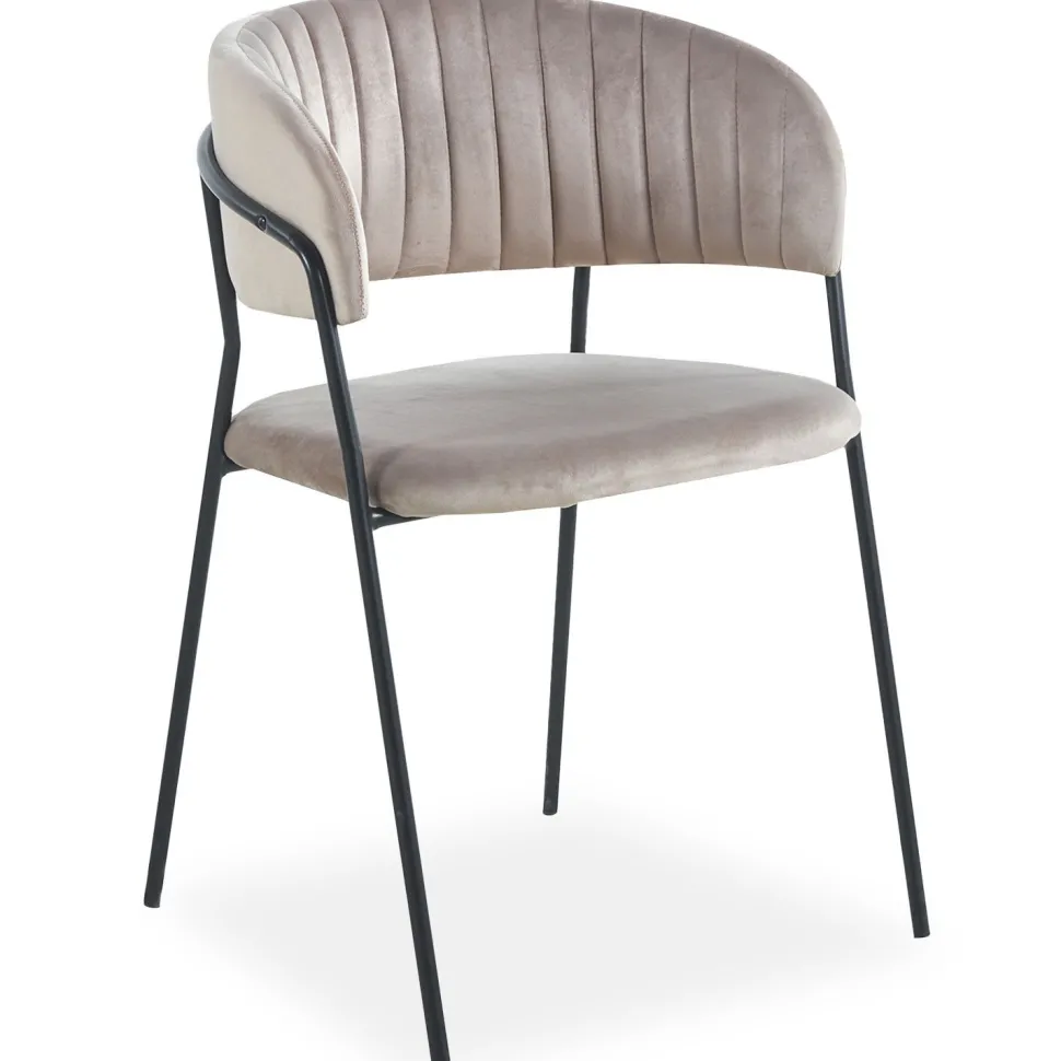 Lot de 4 chaises Tabata Métal Noir et Velours Taupe