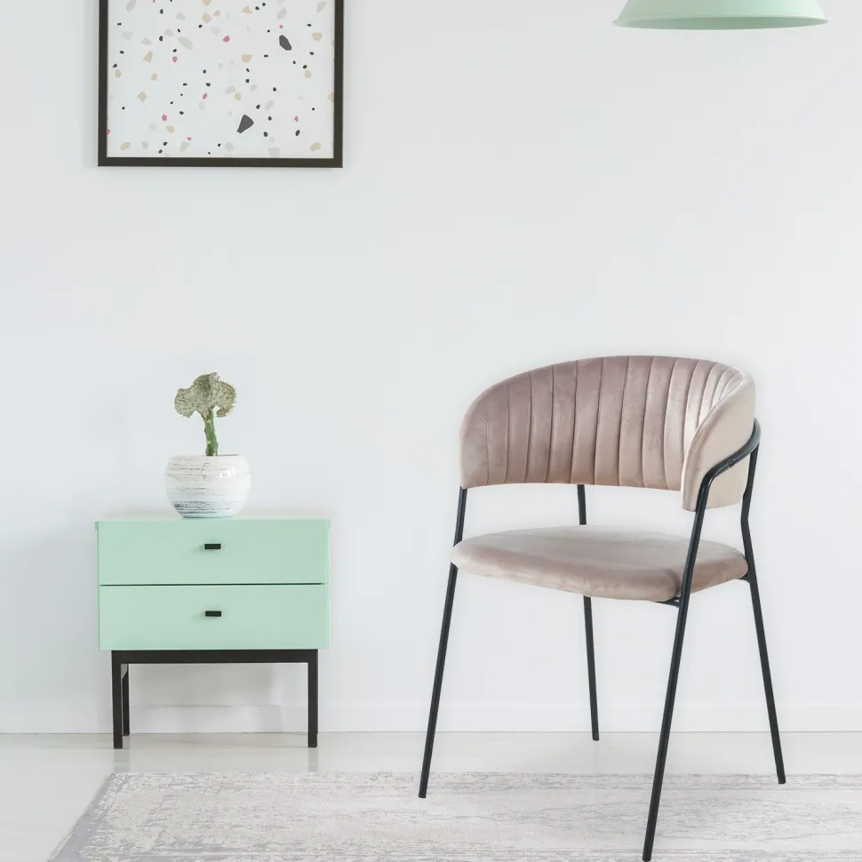 Lot de 4 chaises Tabata Métal Noir et Velours Taupe