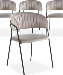 Lot de 4 chaises Tabata Métal Noir et Velours Taupe