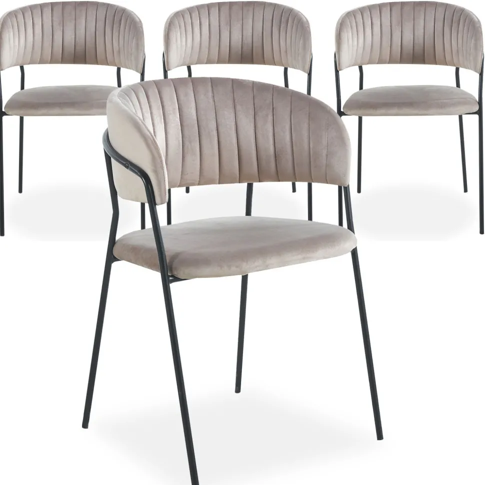 Lot de 4 chaises Tabata Métal Noir et Velours Taupe