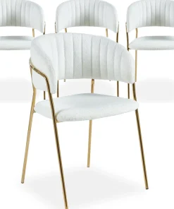 Lot de 4 chaises Tabata Tissu Bouclette Crème