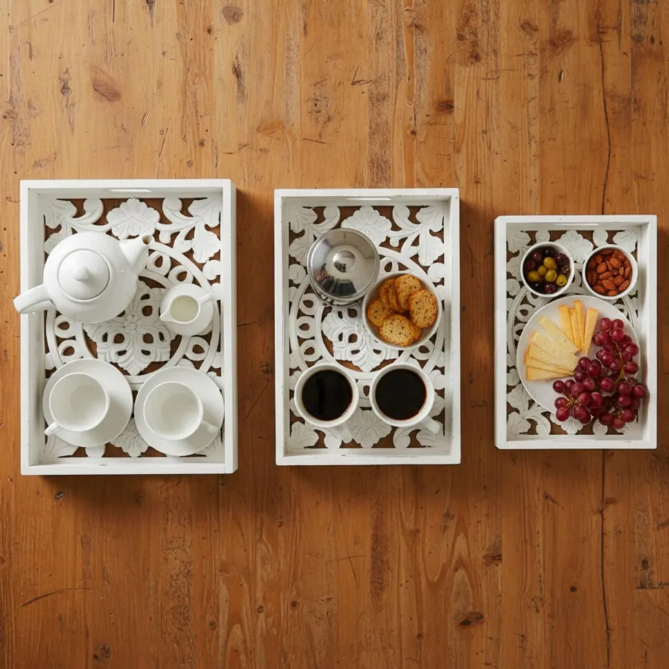 Lot de 3 plateaux style oriental avec moulures Kalmiac Blanc