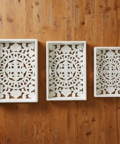 Lot de 3 plateaux style oriental avec moulures Kalmiac Blanc