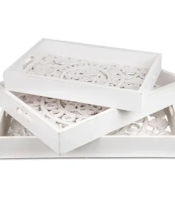 Lot de 3 plateaux style oriental avec moulures Kalmiac Blanc
