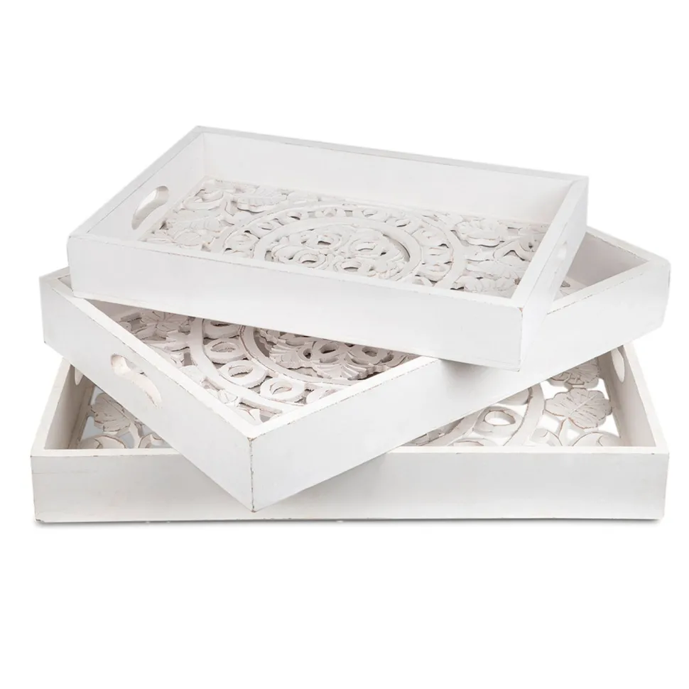 Lot de 3 plateaux style oriental avec moulures Kalmiac Blanc