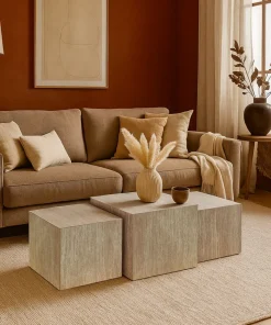 Lot de 3 tables basses Balkor Effet Travertin Beige