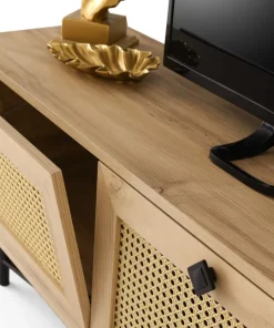 Meuble TV 3 portes en cannage Smussi 180cm Bois clair