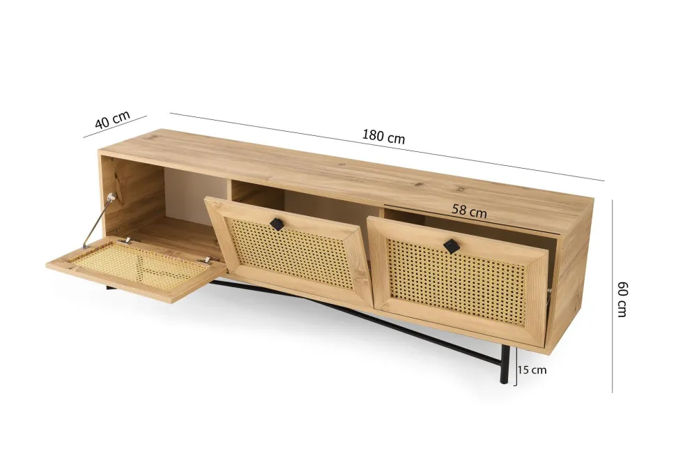 Meuble TV 3 portes en cannage Smussi 180cm Bois clair