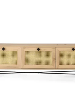Meuble TV 3 portes en cannage Smussi 180cm Bois clair