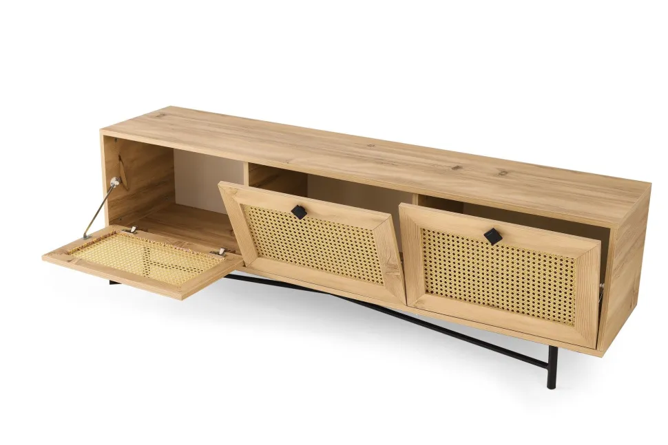 Meuble TV 3 portes en cannage Smussi 180cm Bois clair