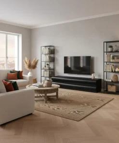 Meuble tv 8 tiroirs arrondis Mezade Bois Noir
