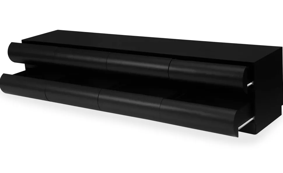 Meuble tv 8 tiroirs arrondis Mezade Bois Noir