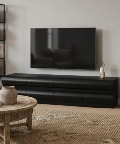 Meuble tv 8 tiroirs arrondis Mezade Bois Noir