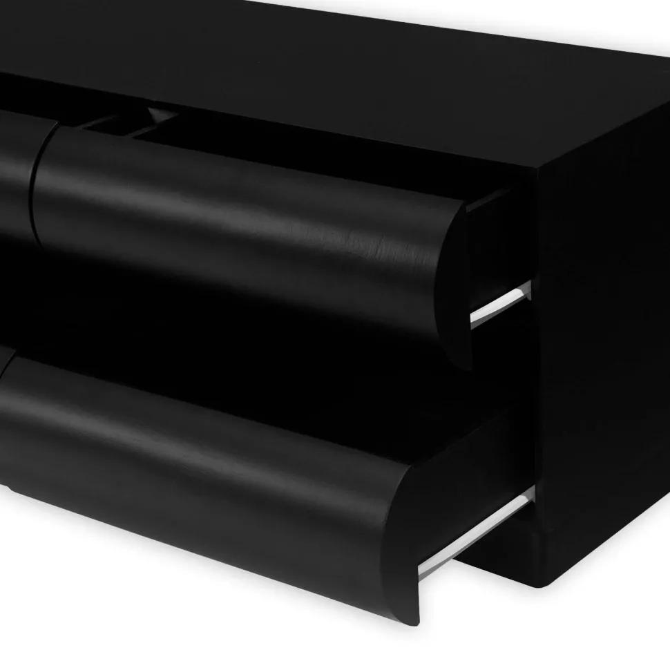 Meuble tv 8 tiroirs arrondis Mezade Bois Noir